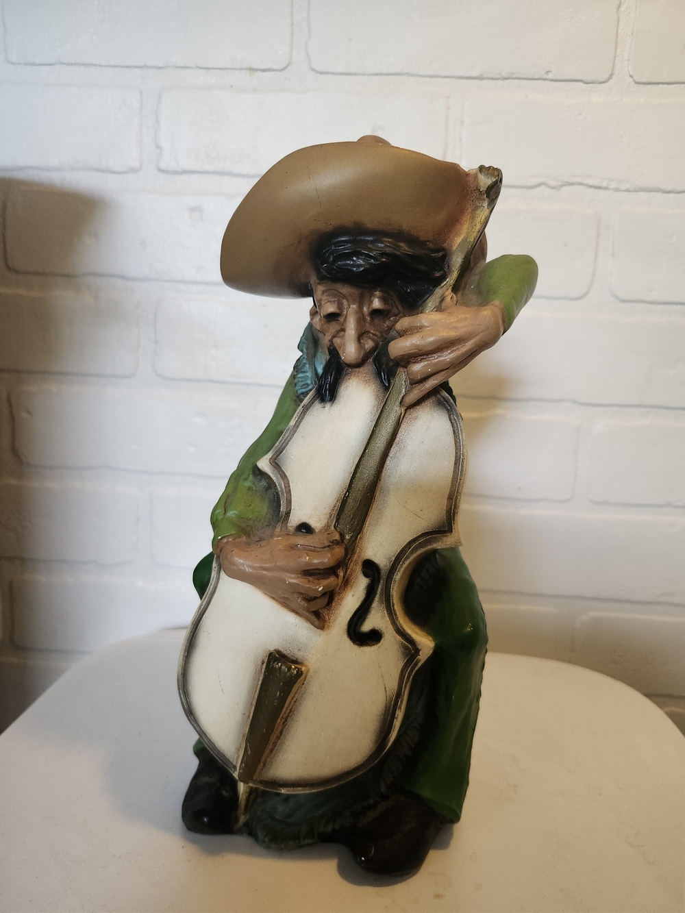 Hand-Painted Home Art Musician Sculpture in Green and Tan